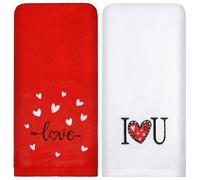 WovWeave 2 Pack Valentines Hand Towels Cotton 100% Embroidered Bathroom 13.7'' x 29.5'' Decorative Valentine's Day Kitchen Towels Red Heart Love Sweet Valentine Towel Gift Set for Cleaning Drying
