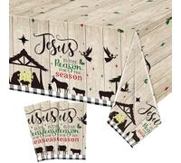 WovWeave 3 Pcs Christmas Tablecloth Religious Holy Nativity Table Cloth Disposable Plastic Rectangle Table Cover Jesus is The Reason for The Season for Xmas Winter Holiday Party Decor, 54"x 108"