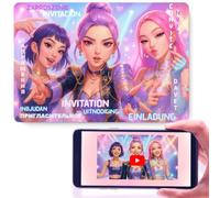 WOW-Effect K-Pop Birthday Party Invitation Cards with AR Video Animation (Augmented Reality) - Magical Interactive Birthday Invitations for Kids, Boys and Girls - 12 Pre-Printed Invitation Cards