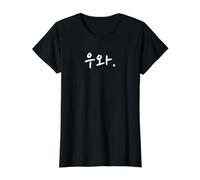 “Wow” Funny Korean Expression Hangul Word Value Graphic T-Shirt, Women, Black, XS
