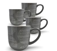 WoW HomeStore Set of 4 Grey Mugs - 350ml - Geo Print - Ceramic Coffee Mugs