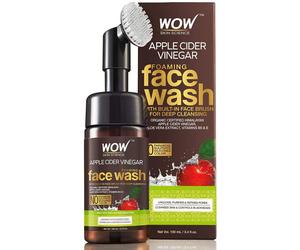WOW Organic Apple Cider Vinegar Foaming Face Wash with Built-In Brush - No Parabens, Sulphate and Silicone