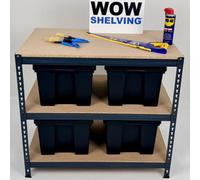 WOW Shelving Wow250 3-Level Heavy Duty Workbench With 4 Black Lidded Storage Boxes (Anthracite Grey)