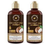 WOW Skin Science Coconut Milk Shampoo And Conditioner Set - Shampoo Conditioner Set Paraben Sulfate Free - Shampoo & Conditioner Set For Curly Hair (Brown, 2 Piece Set)