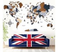 WOW WOOD® Premium Wall Decor 3D Wooden World Map in English with Pins | Tool-free Wall Mounting | Gift idea for any celebration | Wall Decoration for Home and Office | Dark Brown, M (120x62cm)