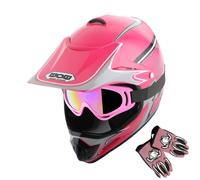 WOW Youth Motocross Helmet BMX MX ATV Dirt Bike Helmet Spider Web Pink Goggles Martian Skull Pink Glove Bundle