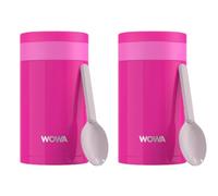 WOWA 2 Pack Kids Stainless Steel Flask for Hot & Cold Food with Spoon - Wide Mouth 100% Leakproof Food Flasks for Hot Food Kids - Easy Open Lid