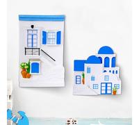Wowagoga Mediterranean Style Miniature Door Set 2 Pcs Resin Greek Island Desktop Decorations Santorini Tabletop Ornaments Beach Theme Tabletop Statues for Home Decor Ocean-Inspired Accents