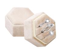Wowagoga Velvet Ring Box - 3 Slots Hexagon Ring Box Jewelry Display Holder Case for Wedding Ceremony Proposal Engagement - Beige