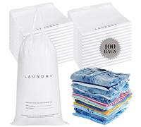 Wowangce 100 Pack Hotel Laundry Bags Bulk 1.38 Mil 14" x 24" Laundry Plastic with Drawstring Closure Writing Strips Patient Personal Belongings Dirty Clothes Bag for Factory Travel Hospital
