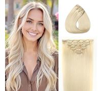 WOWANGEL Clip-In Real Hair Extensions, 16 Inches/40.6 cm, Seamless, 7-Piece 120 g, Remy Hair Without Damage for Everyday Life, Weddings and Events, Invisible Clips, Reusable, Honey Blonde (60#)