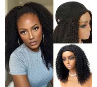 WOWANGEL Kinky Curly Half Wig for Black Women, 100% Human Hair Glueless Headband Wig with Drawstring, 3-in-1 Flip Over Design, 200% Density, Seamless Clip-Ins, Natural Black 1B, 24 Inch
