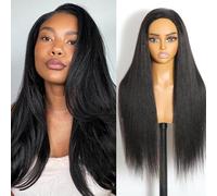 WOWANGEL Yaki Straight Half Wig for Black Women 100% Human Hair Glueless Headband Wig 3-in-1 Flip Over Design 200% Density Drawstring Adjustable Natural Black 1B 16 Inch