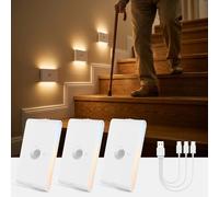 wowatt Motion Sensor Light Indoor, Rechargeable Stair Light 3 Color Temperature, Dimmable Night Light Battery Operated, Magnetic Stick On Wall Light for Wardrobe, Bathroom, Cupboard, Toilet, 3 Pack