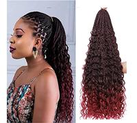 WoWCFyyds 8 Packs Goddess Box Braids - 18 inch Bohemian Hippie Braids Extensions with Curly Ends - Synthetic Crochet Hair Extension for Black Women(1B/BUG)