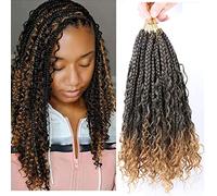WoWCFyyds 8 Packs Goddess Box Braids Extensions 14 inch Bohemian Hippie Braids with Curly Ends Synthetic Hair Extension for Black Women（1B/27）