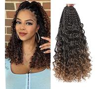WoWCFyyds 8 Packs Goddess Box Braids Extensions 14 inch Bohemian Hippie Braids with Curly Ends Synthetic Crochet Hair Extension for Black Women(1B/30)