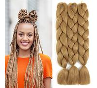 WoWCFyyds Braiding Hair Kanekalon 3 Packs Ombre Jumbo Braiding Hair 24 inch Professional Hair Extension For Women Crochet Twist Braids Synthetic Hair（Strawberry Blonde ）