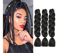 WoWCFyyds Braiding Hair Kanekalon 3 Packs Ombre Jumbo Braids Extension Hair 24 inch Professional Hair Extension For Braiding Crochet Twist Braids Synthetic Hair（Black）