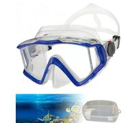 WOWDECOR 3-Window Panoramic Diving Mask Anti-Fog Swimming Snorkeling Mask Suitable for Adults Kids Scuba Dive Swim Snorkeling Gear Goggles Masks (Blue Frame)