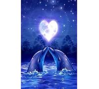 WOWDECOR 5D Diamond Painting Kits, Dolphin Kiss Blue Sea Love Moon Night Sky Animals Full Drill DIY Diamond Art Cross Stitch Paint by Numbers