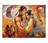 WOWDECOR 5D Diamond Painting Kits, Indian Tribal Human Lovers Wolf Eagle Full Drill DIY Diamond Art Cross Stitch Paint by Numbers