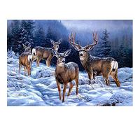 WOWDECOR 5D Diamond Painting Kits, Sika Deer Family Snow Pine Tree Animals Full Drill DIY Diamond Art Cross Stitch Paint by Numbers