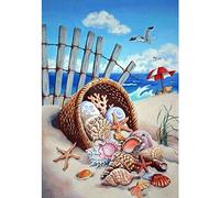 WOWDECOR 5D Diamond Painting Kits, Starfish Shell Beach Sea Seagull Full Drill DIY Diamond Art Cross Stitch Paint by Numbers