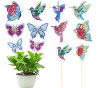 WOWDECOR 8 Pc DIY Diamond Art Home Decorations 5D Hummingbird Diamond Painting Flower Arrangement Kits Crystal Art Accessories for Potted Plant Party Wedding (Birds and Butterflies)