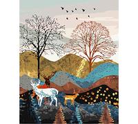 WOWDECOR Art Supplies Deer Animals Tree Mountain DIY Paint by Numbers Kits 40 x 50cm with Painting Brushes Canvas (Deer, No Frame)
