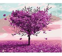 WOWDECOR Art Supplies Purple Love Heart Trees DIY Paint by Numbers Kits 40 x 50cm with Painting Brushes Canvas (No Frame)