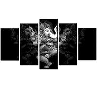 WOWDECOR Canvas Wall Art Canvas Prints Painting 5 Panels Pieces Multiple Pictures,Hindu God Ganesha Elephant Giclee Printed on Canvas, Posters Wall Decorations Gifts (Small-Framed)