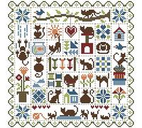 WOWDECOR Cross Stitch Embroidery Kits for Adults Kids, Cat Flower Square 11CT Stamped DIY DMC Needlework Easy Beginners
