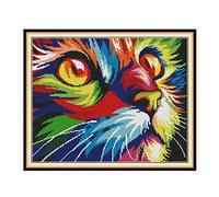 WOWDECOR Cross Stitch Embroidery Kits for Adults Kids, Colorful Cat Animals 11CT Stamped DIY DMC Needlework Easy Beginners
