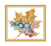 WOWDECOR Cross Stitch Embroidery Kits for Adults Kids, Maple Leaf City Landscape 11CT Stamped DIY DMC Needlework Easy Beginners