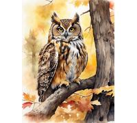 WOWDECOR Cross Stitch Embroidery Kits for Adults Kids, Owl Tree Birds 11CT Stamped DIY DMC Needlework Easy Beginners (Owl)