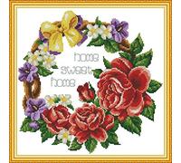 WOWDECOR Cross Stitch Embroidery Kits for Adults Kids, Sweet Home Flowers Garland 11CT Stamped DIY DMC Needlework Easy Beginners