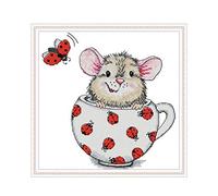 WOWDECOR Cross Stitch Embroidery Kits for Adults, Mouse Rat Cup Animals 11CT Stamped DIY DMC Needlework Easy Beginners