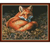 WOWDECOR Cross Stitch Kits for Adults Beginners Pre Printed, Flaming Fox Animals 14ct Stamped Advanced DIY Embroidery Kits with Pattern
