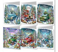 WOWDECOR Diamond Art Greeting Cards Kit Christmas Snow Scene Vintage Car, Pack of 6 DIY Diamond Painting Cards Sets, 5D Diamond Art Christmas Cards with Envelopes, Postcards for Handmade