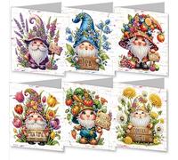 WOWDECOR Diamond Art Greeting Cards Kit Gnome Flower Vegetable Fruit Theme, Pack of 6 DIY Diamond Painting Cards Sets, 5D Diamond Art Best Wishes Cards with Envelopes, Postcards for Handmade