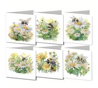 WOWDECOR Diamond Art Greeting Cards Kit Vibrant Watercolor Bee & Daisy, Pack of 6 DIY Diamond Painting Cards Sets, 5D Diamond Art Best Wishes Cards with Envelopes, Postcards for Handmade