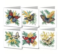 WOWDECOR Diamond Art Greeting Cards Kit Whimsical Butterfly & Mimosa, Pack of 6 DIY Diamond Painting Cards Sets, 5D Diamond Art Best Wishes Cards with Envelopes, Postcards for Handmade