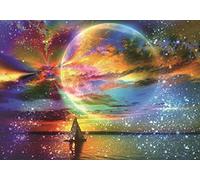 WOWDECOR Diamond Painting Colorful Moon Sailboat Waves Full Drill, DIY 5D Diamond Art Kit Embroidery Mosaic 30x40cm