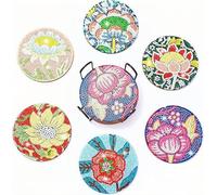WOWDECOR DIY Diamond Art Coasters to Make Set of 6 with Holder, 5D Colorful Flowers Diamond Painting Coasters Kits Crystal Art Coaster for Car Cups Drinks Home Bar