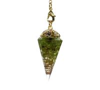 WOWDECOR Dowsing Crystal Pendulum Hexagonal Cone Point Pendant, Crystal Stone Cut Necklace Pendant Chakra Faceted Gemstone for Scrying Healing Divination Wicca Crystal Therapy (Peridot)