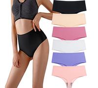 Wowdecor High Waisted Thongs for Women, Tummy Control Underwear Cotton Seamless No Show Plus Size Panties, 6 Pack All Color, XL