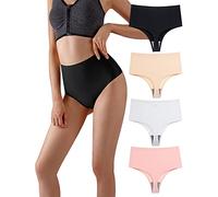 Wowdecor High Waisted Thongs for Women, Tummy Control Underwear Cotton Seamless No Show Plus Size Panties, 4 Pack Mix a, M