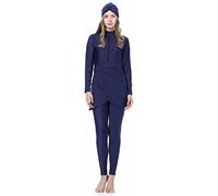 WOWDECOR Muslim Swimming Costume for Women 3 Piece Full Coverage Zipper Front Swimwear Islamic Rash Guard Burkini Blue