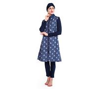 WOWDECOR Muslim Swimsuits for Women Full Coverage Islamic Modest Swimsuit Long Sleeve Burkini Navy Blue